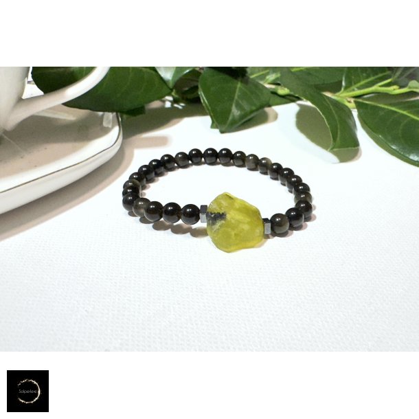  Guld Obsidian og Lizardit armbnd   